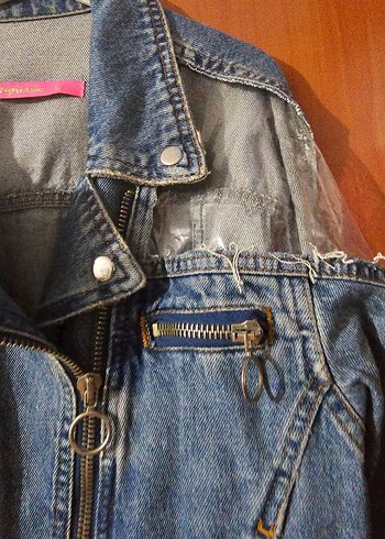 Kadın Mavi Bel Detaylı Kot Ceket - Görsel 5