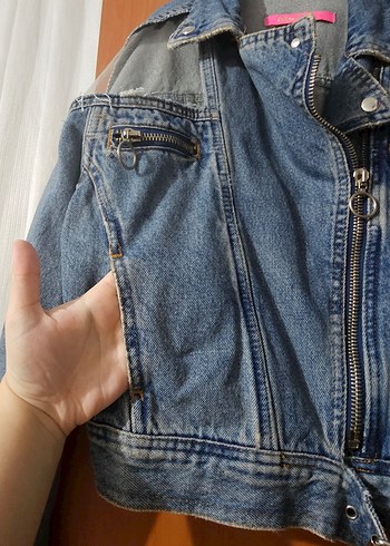 Kadın Mavi Bel Detaylı Kot Ceket - Görsel 7