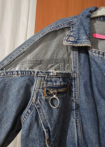 Kadın Mavi Bel Detaylı Kot Ceket - Görsel 4