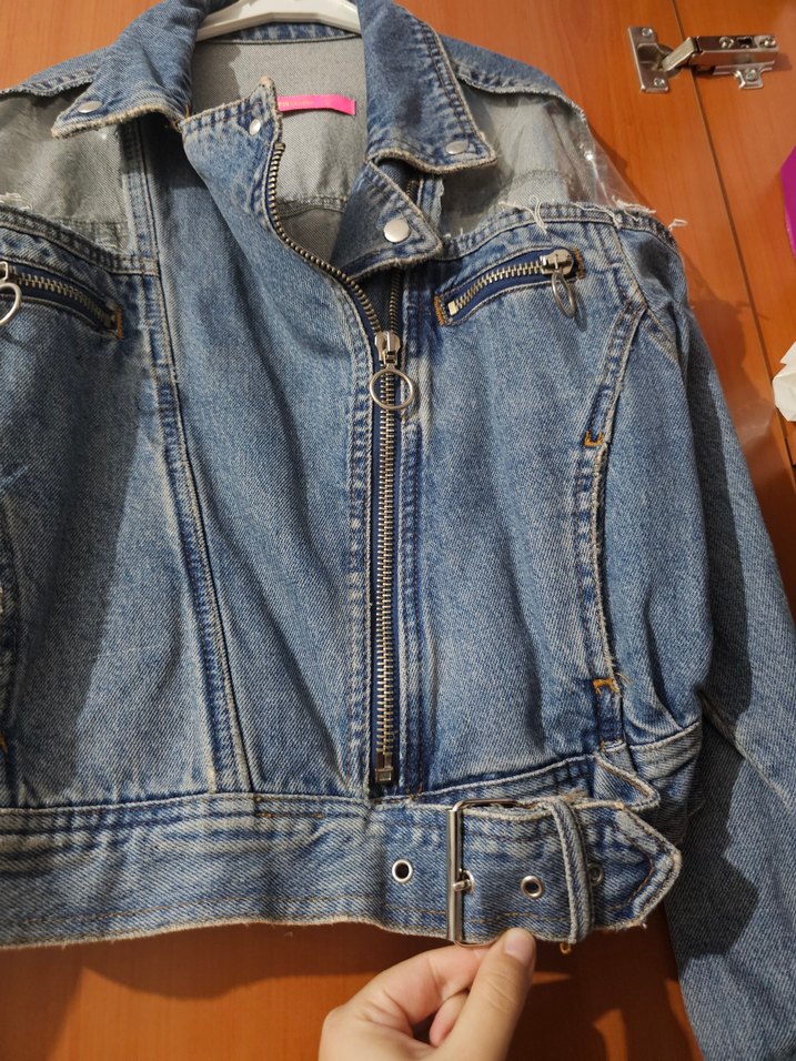 Kadın Mavi Bel Detaylı Kot Ceket - Görsel 3