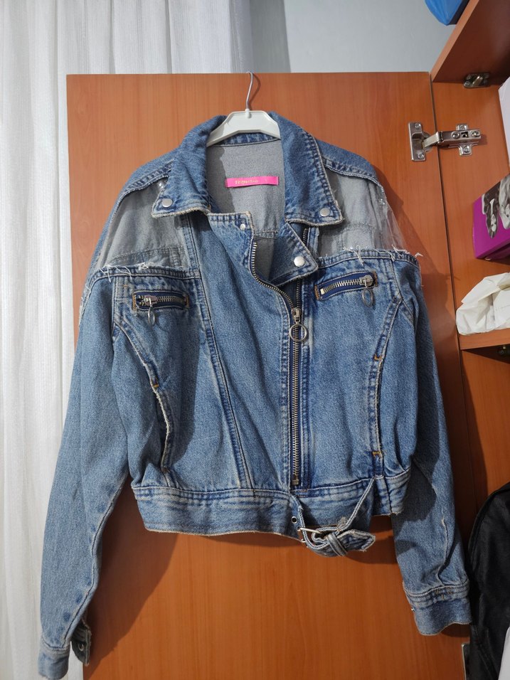 Kadın Mavi Bel Detaylı Kot Ceket - Görsel 2