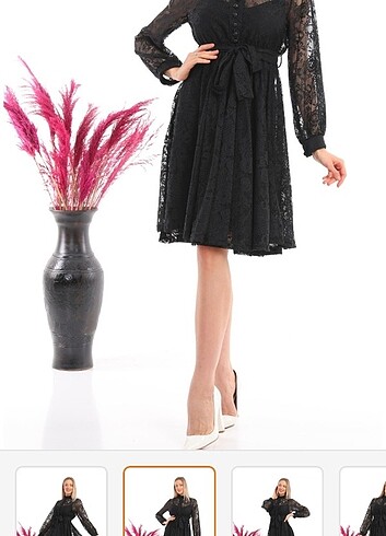 FRANSIZ GÜPÜR SİYAH BÜYÜK BEDEN ELBİSE - Görsel 2