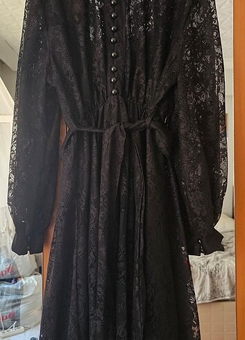 FRANSIZ GÜPÜR SİYAH BÜYÜK BEDEN ELBİSE - Görsel 4