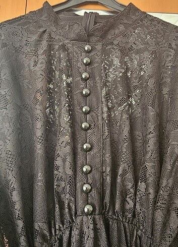 FRANSIZ GÜPÜR SİYAH BÜYÜK BEDEN ELBİSE - Görsel 5