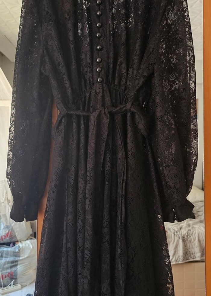 FRANSIZ GÜPÜR SİYAH BÜYÜK BEDEN ELBİSE - Görsel 4