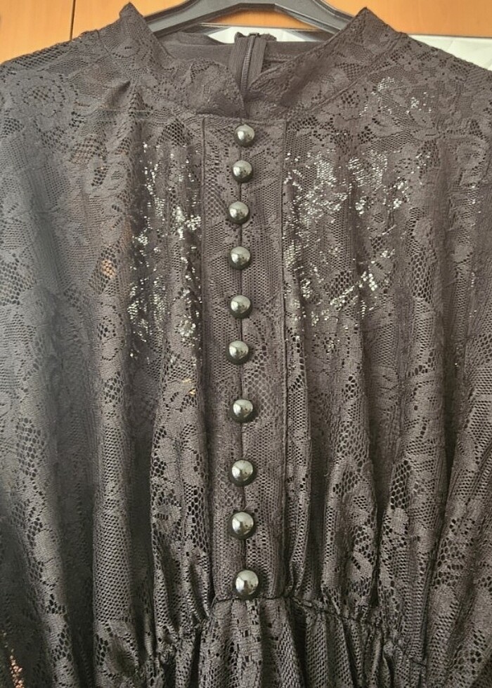 FRANSIZ GÜPÜR SİYAH BÜYÜK BEDEN ELBİSE - Görsel 5