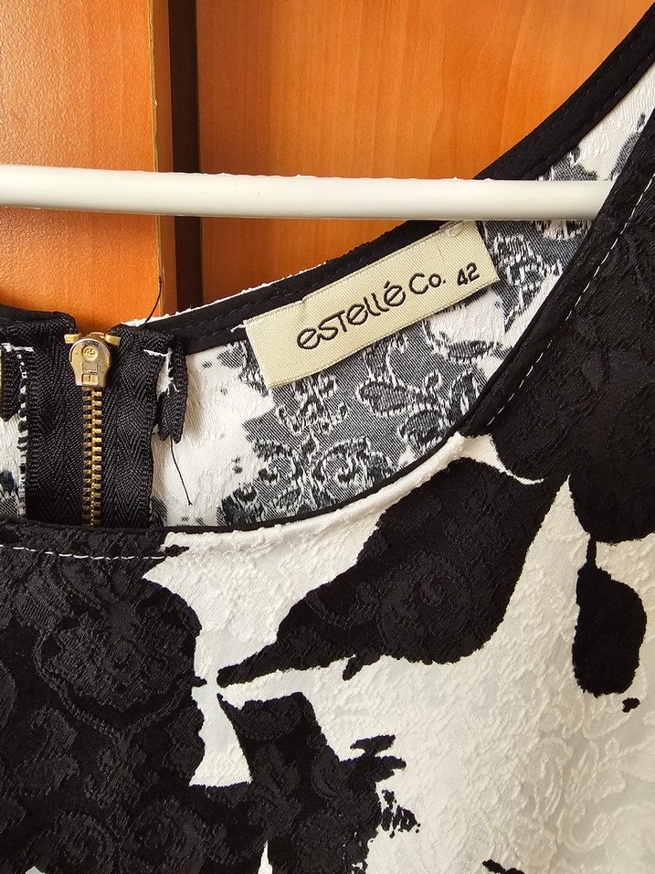 Siyah Beyaz Midi Desenli Kadın Elbise - Görsel 4