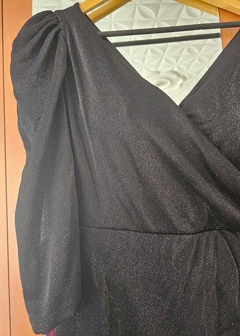 Siyah V Yaka Uzun Drapeli Gece Elbisesi - Görsel 8