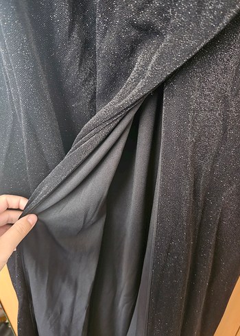 Siyah V Yaka Uzun Drapeli Gece Elbisesi - Görsel 5