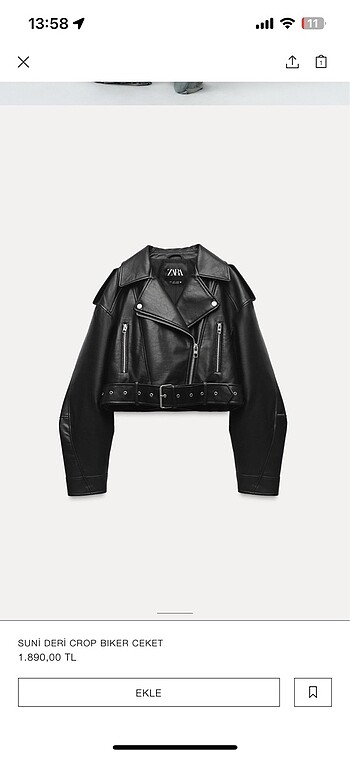 Suni deri crop biker ceket