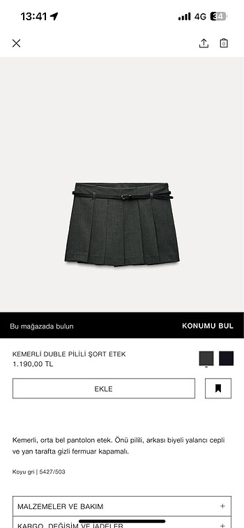 Zara Zara pilili şort etek