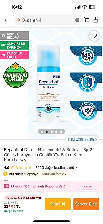Bepanthol nemlendirici güneş koruyucu