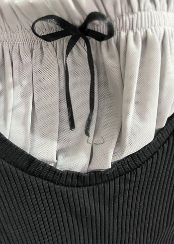 Diğer Siyah Yaka Detaylı kurdeleli coquette Kısa Kollu Bluz