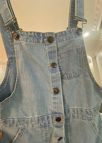 Mavi Bağlama Desenli Düğmeli Denim Tulum - Görsel 3