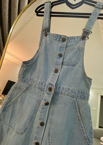 Mavi Bağlama Desenli Düğmeli Denim Tulum - Görsel 2