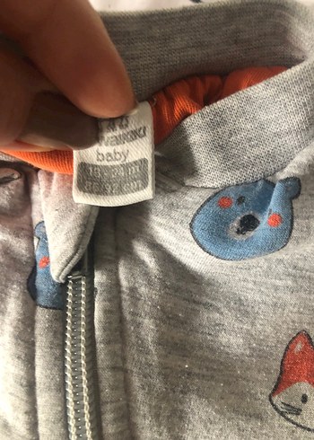 Uzun Kollu, Fermuarlı Gri Bebek Tulum - Görsel 4