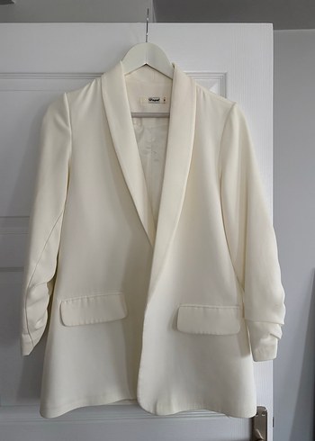 s Beden Düğmeli Beyaz Kadın Blazer Ceket