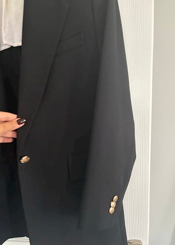 Mango Düğmeli Siyah Kadın Blazer Ceket