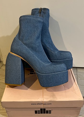 Elle Mavi Denim Platform Topuklu Kadın Bot