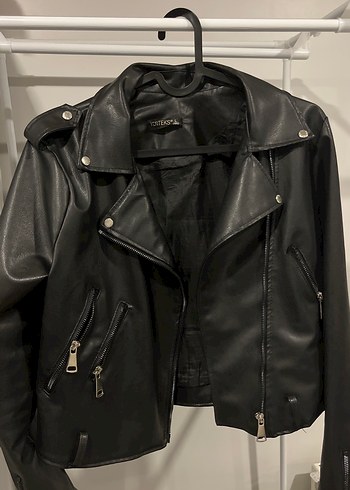 l Beden Siyah Deri Biker Ceket