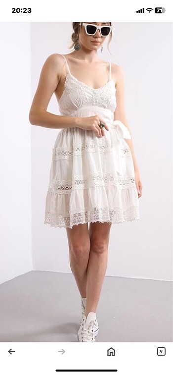 Beyaz mini elbise - Görsel 5