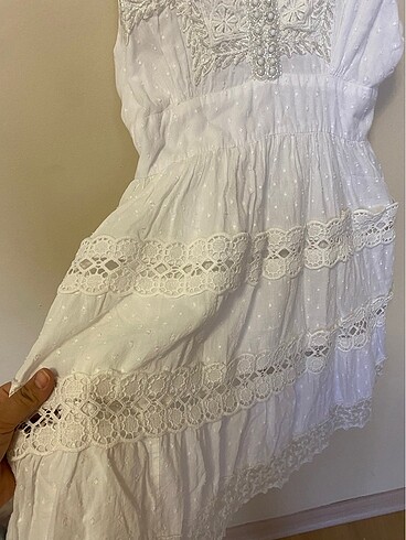 Beyaz mini elbise - Görsel 4