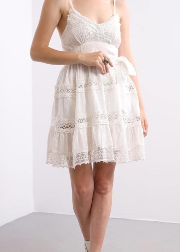 Beyaz mini elbise - Görsel 5