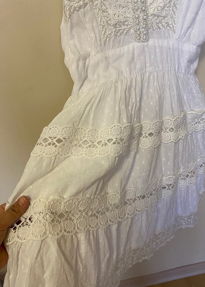 Beyaz mini elbise - Görsel 4