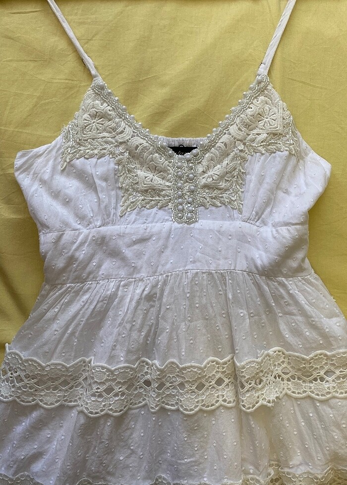 Beyaz mini elbise - Görsel 3