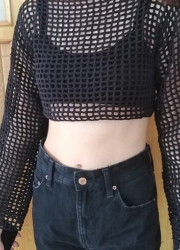 Örgü crop bluz