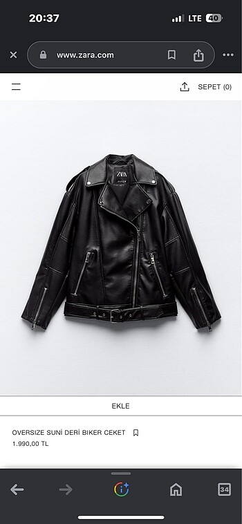 Zara oversize suni deri biker ceket