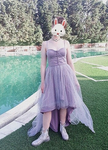 Tasarımcı Lila tül elbise