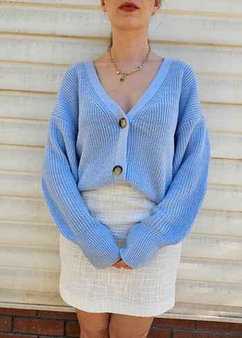 Düğmeli Mini Kadın Hırka İkili - Pembe/Mavi - Görsel 6