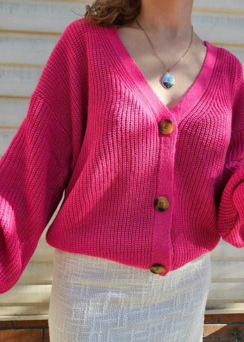 Düğmeli Mini Kadın Hırka İkili - Pembe/Mavi - Görsel 4