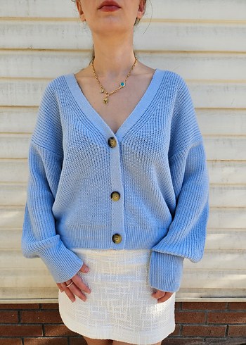 Düğmeli Mini Kadın Hırka İkili - Pembe/Mavi - Görsel 5