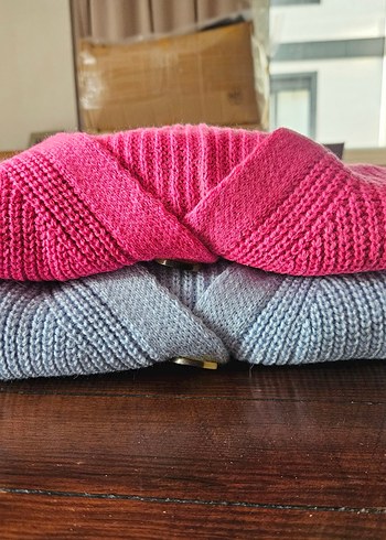 Düğmeli Mini Kadın Hırka İkili - Pembe/Mavi - Görsel 2