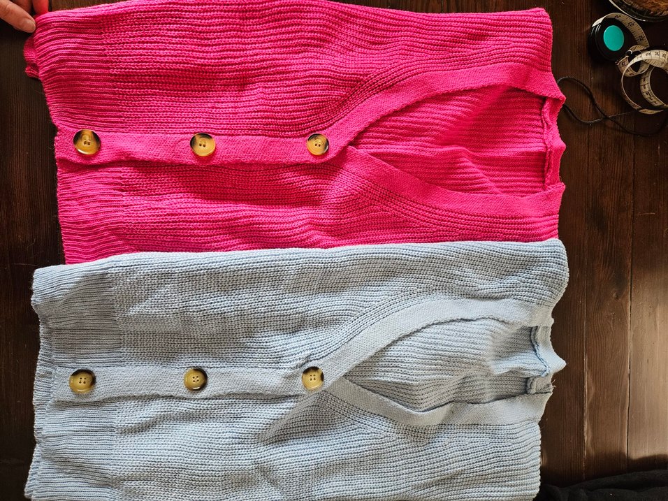 Düğmeli Mini Kadın Hırka İkili - Pembe/Mavi - Görsel 3