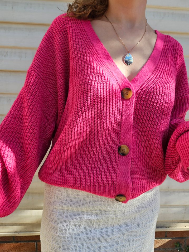 Düğmeli Mini Kadın Hırka İkili - Pembe/Mavi - Görsel 4