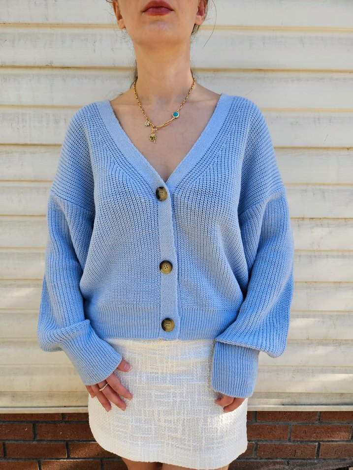 Düğmeli Mini Kadın Hırka İkili - Pembe/Mavi - Görsel 5