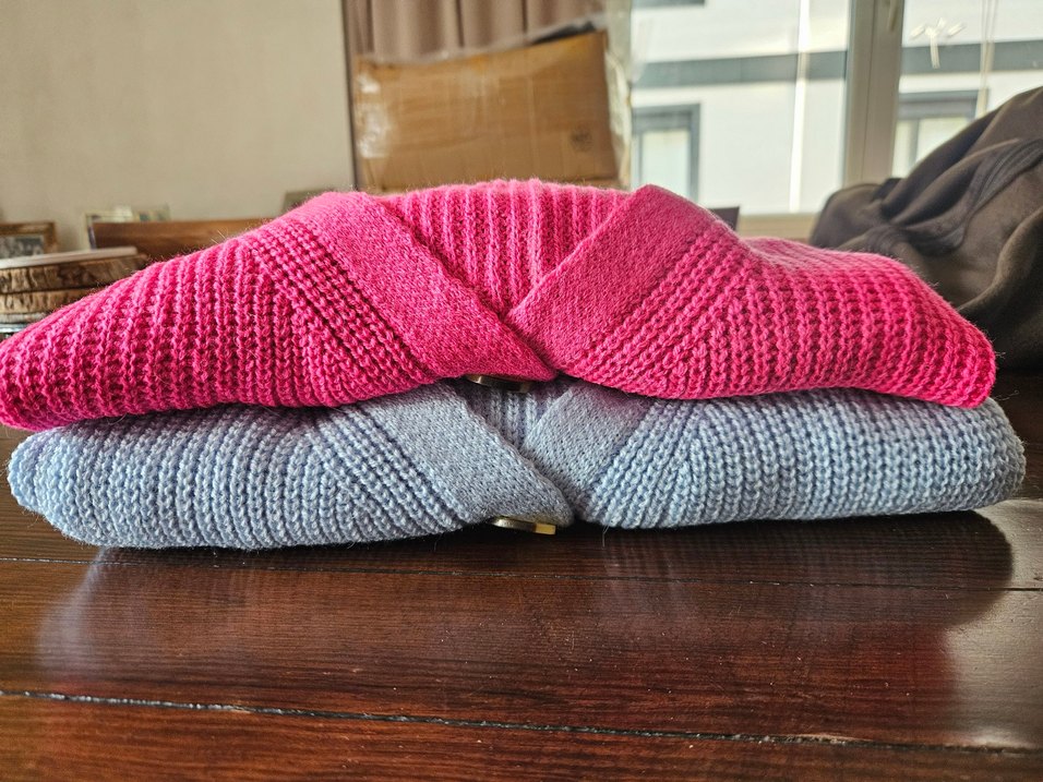 Düğmeli Mini Kadın Hırka İkili - Pembe/Mavi - Görsel 2