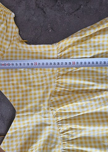 Sarı Pötikare V Yaka Balon Kol Bluz - Görsel 7