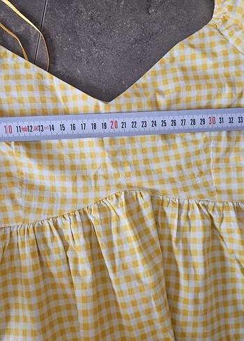 Sarı Pötikare V Yaka Balon Kol Bluz - Görsel 6