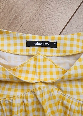 Sarı Pötikare V Yaka Balon Kol Bluz - Görsel 4