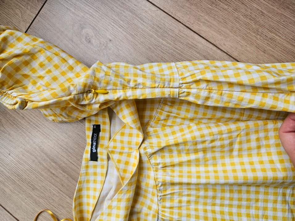 Sarı Pötikare V Yaka Balon Kol Bluz - Görsel 5