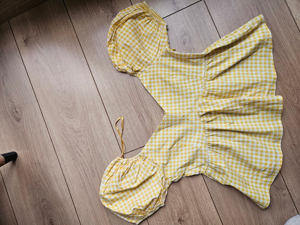 Sarı Pötikare V Yaka Balon Kol Bluz - Görsel 2