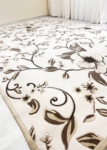 Gri Çiçek Desenli Beyaz Modern Halı Bellona marka