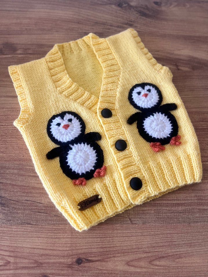 Sarı Erkek Çocuk Nakışlı Örgü Süveter - Görsel 2