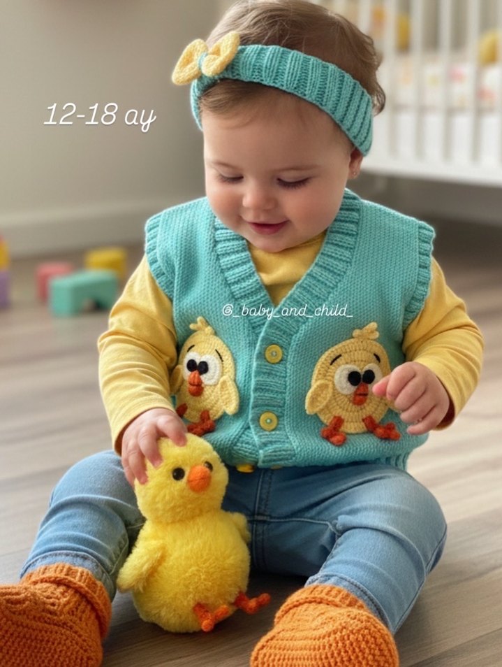 Turkuaz Nakışlı Erkek Bebek Triko Yelek - Görsel 2