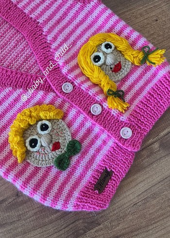 Pembe Nakışlı Kız Çocuk Örgü Yelek 9-12 Ay - Görsel 2