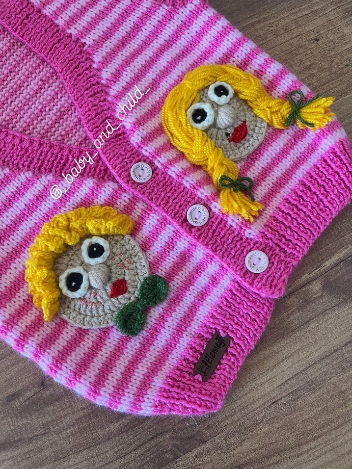 Pembe Nakışlı Kız Çocuk Örgü Yelek 9-12 Ay - Görsel 2